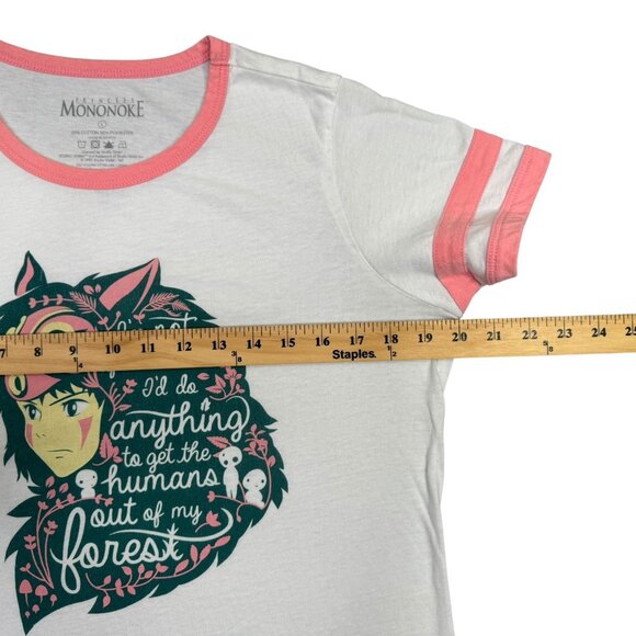 Princess Mononoke T Shirt Womens Large White Pink Ringer Tee Anime Graphic L - Picture 5 of 7
